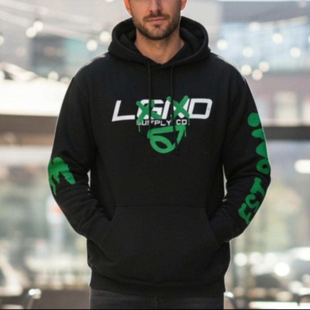 LGND Supply Co Black Graphic Hoodie Size M Streetwear Pullover